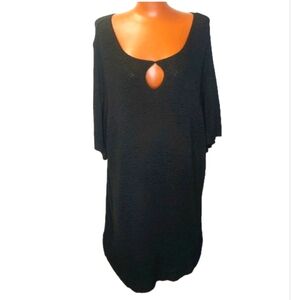 Vintage Beach Cover-up Top Woman Plus 26W 28W Stretchy Fisherman Knit Black Pool